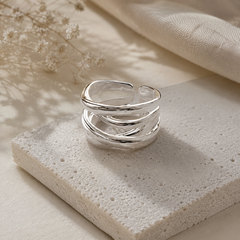 Layered Wave Ring - Silver