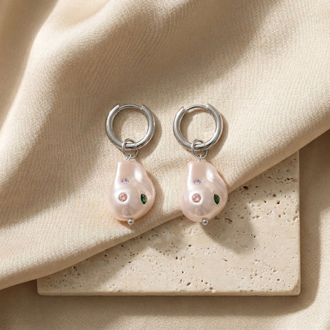 Celeste Pearl Drop Earrings - Silver