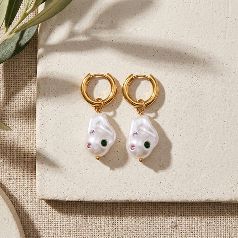Celeste Pearl Drop Earrings - Gold
