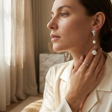 Abstract Pearl Drop Earrings - Silver