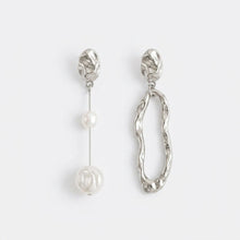 Abstract Pearl Drop Earrings - Silver