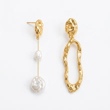 Abstract Pearl Drop Earrings - Gold
